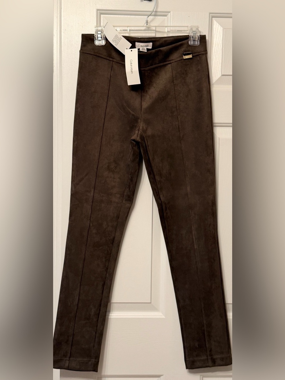 Max Studio Dark Brown Faux-Suede Slim Chinos